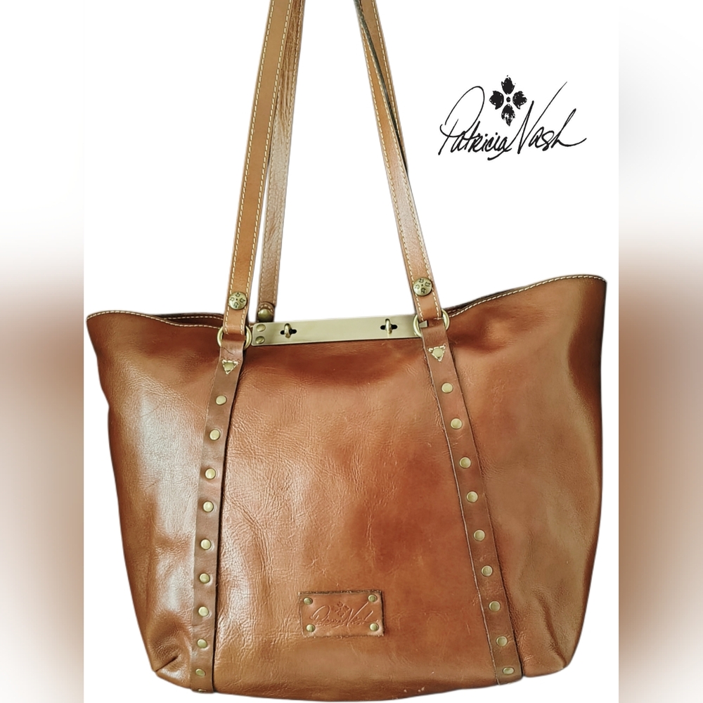 Patricia Nash Benvenuto Large Smooth Tan Leather Tote Bag